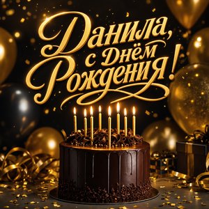 Открытка с Днем Рождения Даниле с шоколадным тортом и свечами