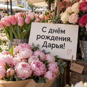 Открытка «С днём рождения, Дарья!» Дарье с цветочным рынком