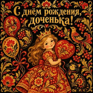 Открытка «С днём рождения, доченька!» с принцессой