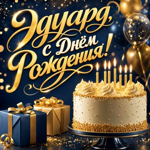 Открытка с Днем Рождения Эдуарду с праздничным тортом и свечами