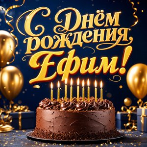 Открытка с Днем Рождения Ефиму с праздничным тортом и свечами