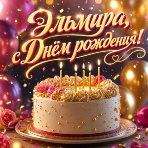 Открытка с Днем Рождения Эльмире с праздничным тортом и свечами