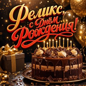 Открытка с Днем Рождения Феликсу с праздничным тортом и свечами