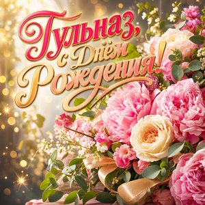 Открытка с Днем Рождения Гульназ с букетом пионов и роз
