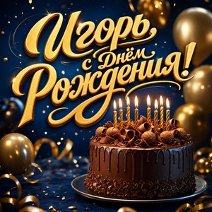 Открытка с Днем Рождения Игорю с шоколадным тортом и свечами