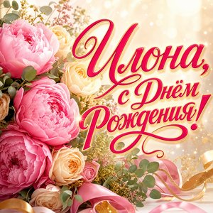 Открытка с Днем Рождения Илоне с розовыми пионами