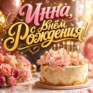 Открытка с Днем Рождения Инне с праздничным тортом и свечами