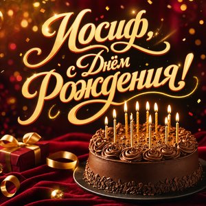 Открытка с Днем Рождения Иосифу с праздничным тортом и свечами