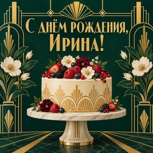 Открытка «С днём рождения, Ирина!» Ирине с ягодным тортом