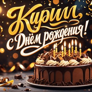 Открытка с Днем Рождения Кириллу с праздничным тортом и свечами
