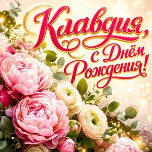 Открытка с Днем Рождения Клавдии с букетом пионов