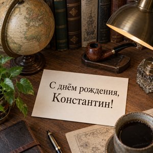 Открытка «С днём рождения, Константин!» Константину с глобусом и книгами