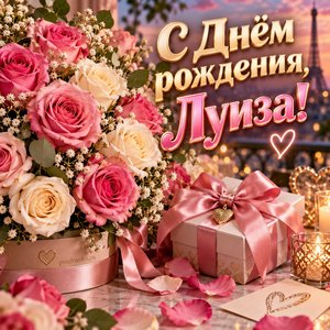 Открытка «С Днём рождения, Луиза!» Луизе с кремовыми розами