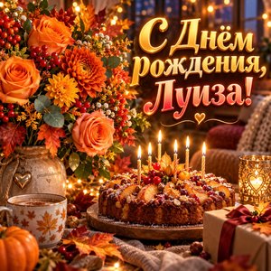 Открытка «С Днём рождения, Луиза!» Луизе с осенним букетом