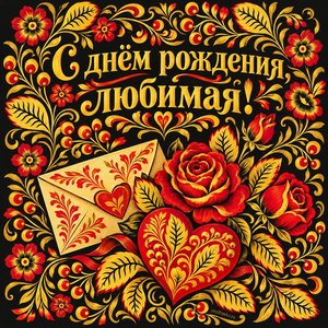 Открытка «С днём рождения, любимая!» с сердцем и письмом
