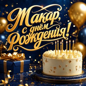 Открытка с Днем Рождения Макару с праздничным тортом и свечами