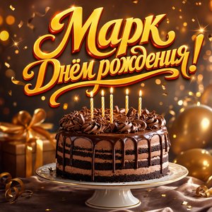 Открытка с Днем Рождения Марку с праздничным тортом и свечами