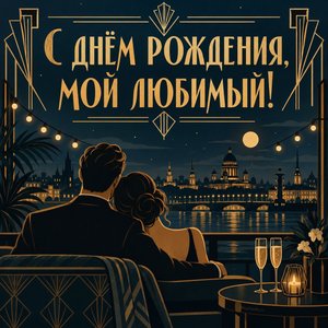 Открытка «С днём рождения, мой любимый!» с крышей и огнями