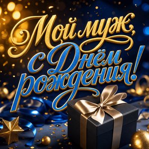 Открытка с Днем Рождения мужу с чёрным подарком