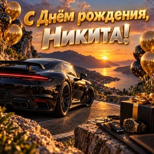 Открытка «С Днём рождения, Никита!» Никите со спортивным автомобилем