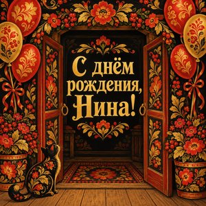 Открытка «С днём рождения, Нина!» Нине с цветочной гирляндой