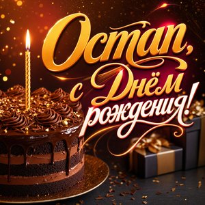 Открытка с Днем Рождения Остапу с праздничным тортом и свечами