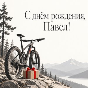 Открытка «С днём рождения, Павел!» Павлу с горным велосипедом