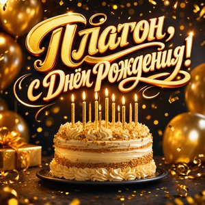 Открытка с Днем Рождения Платону с праздничным тортом и свечами