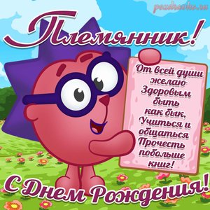 Открытка с Днем Рождения племяннику с ежиком и красивым поздравлением