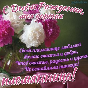 Картинка с Днем Рождения племяннице с красивым поздравлением и цветами