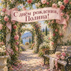 Открытка «С днём рождения, Полина!» Полине с аркой из роз