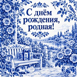 Открытка «С днём рождения, родная!» с розовым садом