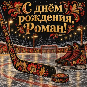 Открытка «С днём рождения, Роман!» Роману с хоккеем
