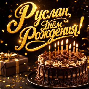 Открытка с Днем Рождения Руслану с праздничным тортом и свечами