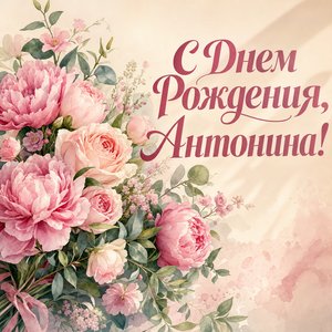 Открытка с Днем Рождения с букетом цветов