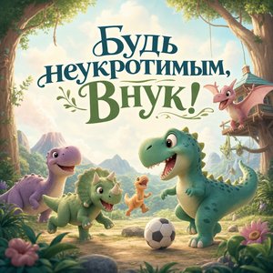 Открытка с Днем Рождения с динозаврами