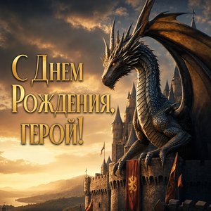 Открытка с днем рождения с драконом