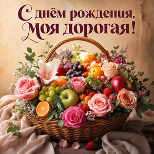 Открытка с днём рождения с корзиной фруктов