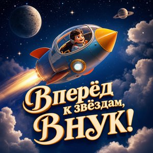 Открытка с Днем Рождения с космическим кораблем