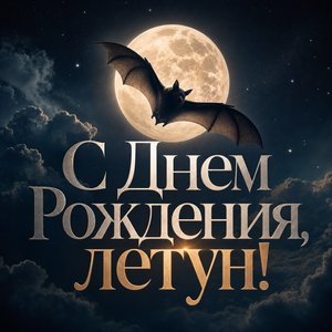 Открытка с днем рождения с летучей мышью