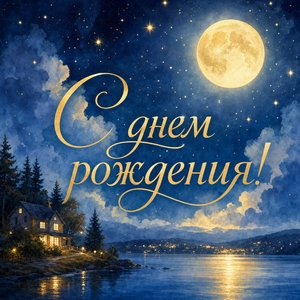 Открытка с днем рождения с луной и звездами