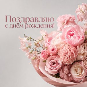 Открытка с днём рождения с минималистским букетом