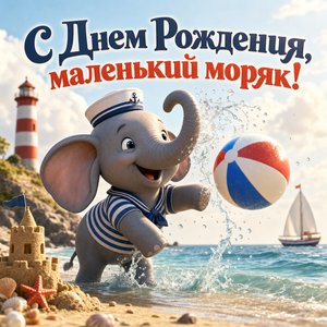 Открытка с днем рождения с морским слоном