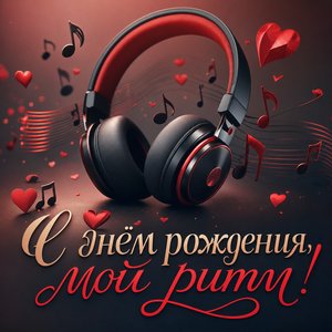 Открытка с днем рождения с наушниками и любовной музыкой