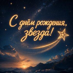 Открытка с днем рождения с неоновым освещением и звездами