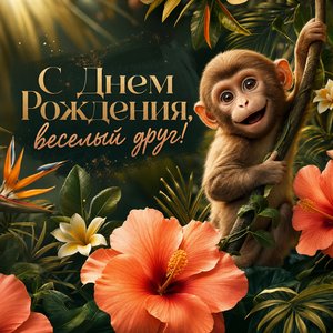 Открытка с днем рождения с обезьяной