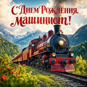 Открытка с днем рождения с паровозом
