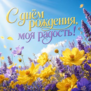 Открытка с днём рождения с полевыми цветами