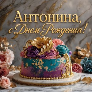 Открытка с Днем Рождения с праздничным тортом