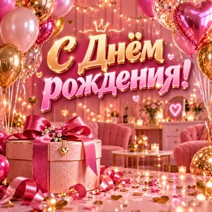 Открытка «С Днём рождения!» с шарами и конфетти